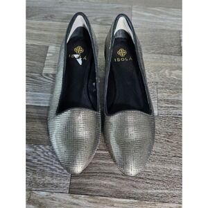 Isola Flats Womens 7 Gold Shimmer Loafers‎ Metallic Pointed Toe Shoe